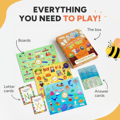 Flashcards Spy that! by Kidrox Squad – Spy that Letter Game for Kids Ages 3+, 20 Double-Sided Picture Search Boards with 400+ Objects, Alphabet Learning Game for Toddlers and Families - style: Spy That