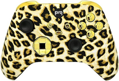 Hand Airbrushed Fade Custom Controller Compatible with Xbox Series X/S & Xbox One (Series X/S Leopard W/Gold Chrome Inserts) - color: Leopard W/Inserts