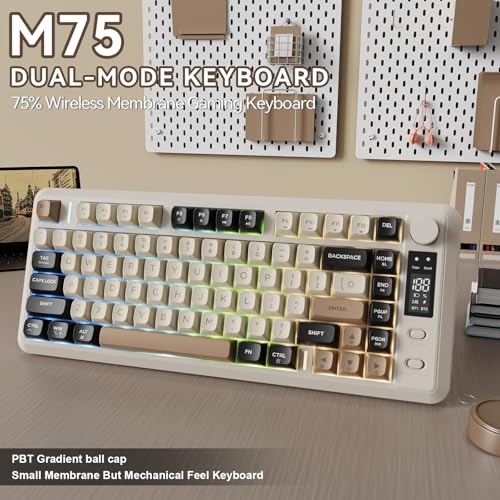 ZIYOU LANG M75 Wireless Gaming Keyboard, RGB Backlit Rechargeable 2000mAh Battery, Small Membrane But Mechanical Feel Keyboard with Smart Display & Knob, PBT Gradient keycaps for PC, MAC - Cheese - color: Cheese