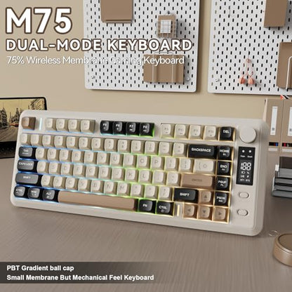 ZIYOU LANG M75 Wireless Gaming Keyboard, RGB Backlit Rechargeable 2000mAh Battery, Small Membrane But Mechanical Feel Keyboard with Smart Display & Knob, PBT Gradient keycaps for PC, MAC - Cheese - color: Cheese