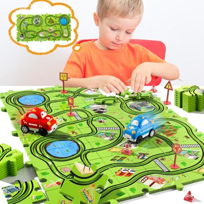 Beby Buty 48PCS Puzzle Race Track Car Set for Toddlers Kids Boys, Toddler Toys Birthday Gifts for 3 4 5 6 Years Old Boys and Girls, Floor Puzzle Tracks Car Toys for Ages 3-5 4-6 - style: 48 PCS City Theme