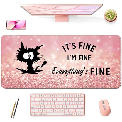 Desk Mat Pad,Large XXL Extended Mouse Pad Mat for Desktop Keyboard | 35''×15.6'' XXL Extended Gaming Mouse Pad with Non-slip Base Desk Matt Mousepad for Computer,Office,Keyboard and Laptop - color: A9-Pink Cat