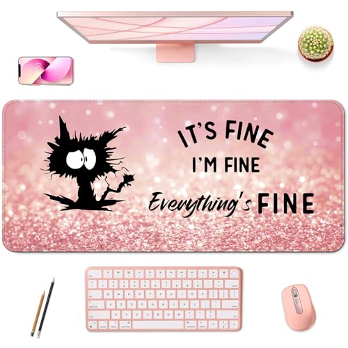 Desk Mat Pad,Large XXL Extended Mouse Pad Mat for Desktop Keyboard | 35''×15.6'' XXL Extended Gaming Mouse Pad with Non-slip Base Desk Matt Mousepad for Computer,Office,Keyboard and Laptop - color: A9-Pink Cat