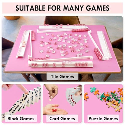 Pink 31.5" Crease-Free Non-Slip Noise Reduction Mahjong Mat | American Mahjong Table Cover with Carrying Bag for Poker Card Games Dominoes & Board Games - color: Pink