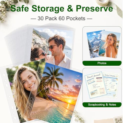 30 Pack 60 Pockets 5x7' Ultra-Clear Photocard Sleeves for 6 Ring A5 Binder, Double-Sided 1 Pocket Photo Pages, Top Loading Sheet Protector for Photos, Postcards, Seed Packets - color: 5x7" - 30 Pack 60 Pockets