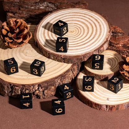 16mm D6 Dice Set 10PCS Wooden 6 Sided Dice for D&D RPG Board Games | Leather Storage Bag, DM Gift, for Dungeons and Dragons Role Playing Games - color: D6-black N