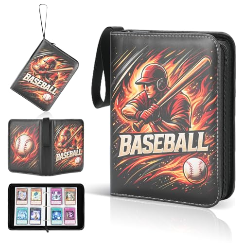Best baseball card binder 4-Pocket holds 480 cards, 120 pages side-loading, PU leather zip waterproof cover, acid-free pages, for home storage & card shows, baseball cars binder, gift kids boys girls! - color: 4-Dark and Red