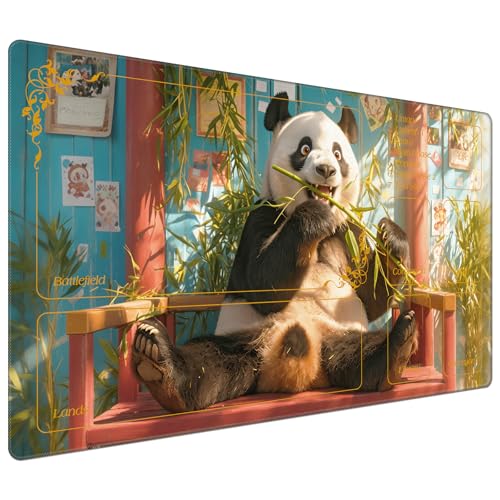 DEGDFSGR for MTG Playmat with Zones 24 x 14 inches for TCG Playmats Non-Slip Rubber Base Commander Play Mat for MTG Mat Iorcana Trading Card Game, Cute Panda Eating Bamboo - color: Cute Panda Eating Bamboo, size: 24" x 14"
