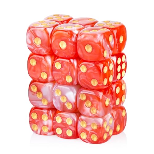 24 Piece Dual-Tone Round Corner 16mm dice 6 Sided dice d6 dice Set for DND, MTG, Tenzi, Farkle, Bunco, Card Gaming & Math Learning with Portable Storage Pouch(Red-White) - color: 16mm-red&white