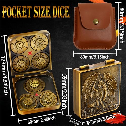 Metal DND Dice Set 7-in-1 Spinner with Dragon Case - Ancient Bronze | Foldable polyhedral dice, for Dungeons & Dragons RPG games, Premium metal spinner,3D dragon, storage case included - color: Ancient Bronze