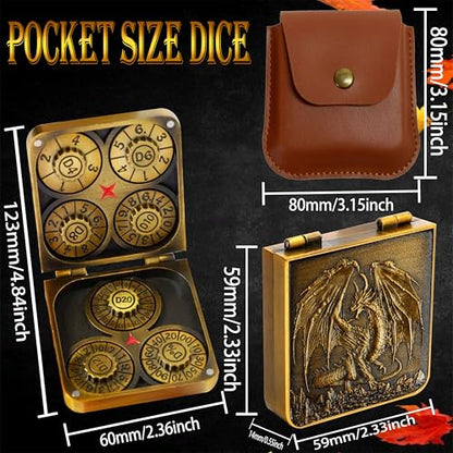 Metal DND Dice Set 7-in-1 Spinner with Dragon Case - Ancient Bronze | Foldable polyhedral dice, for Dungeons & Dragons RPG games, Premium metal spinner,3D dragon, storage case included - color: Ancient Bronze