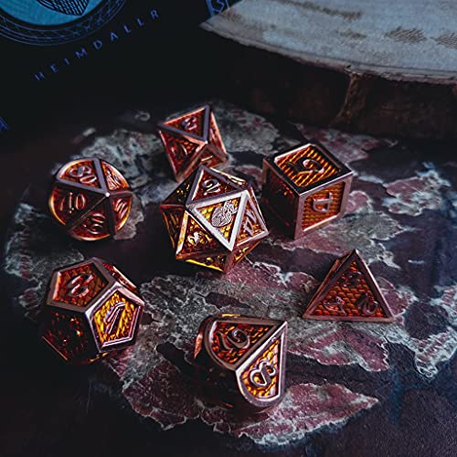 HEIMDALLR Metal DND Dice Set 7 pcs - Dragonhide Design, 16mm Size, Logo on D20; Metal Dice Set & Dice Box; D&D Dice Set D&D (Dungeons and Dragons Dice Set) - Jormungandr Series (Jin Long) - color: 17 Jin Long
