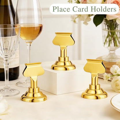 Urban Deco 16 Pieces Table Card Holder Place Card Holders 1.7 inches Gold Steel Card Holders for Photos, Food Signs, Memo Notes, Weddings, Restaurants, Birthdays. (Gold) - color: Gold