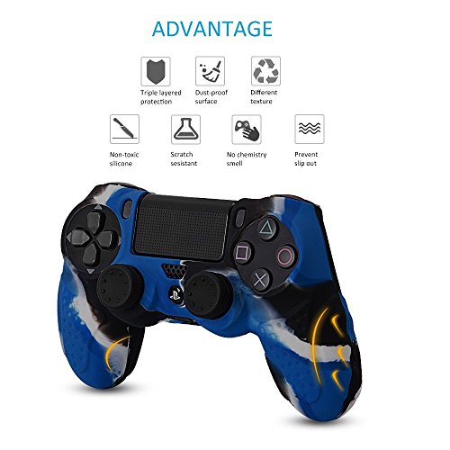 CHINFAI PS4 Controller DualShock4 Skin Grip Anti-Slip Silicone Cover Protector Case for Sony PS4/PS4 Slim/PS4 Pro Controller with 8 Thumb Grips (Camou-Blue) - color: Camou-blue