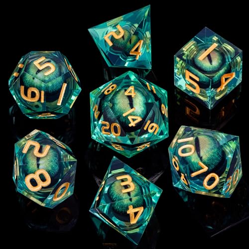 ARUOHHA DND Resin Dice Dragon Eye Liquid Core Polyhedral D and D Dice Set with Gift Box, Green Sharp Edged Dice Role Playing Game D20 D12 D10 D8 D6 D4 - color: Ly01-green