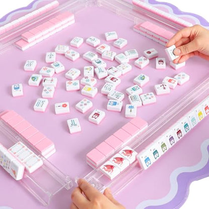 160 Pink Engraved American Mahjong Game Set with Carrying Bag and Accessories, 1.2’’ Mahjong Tile Set - color: 2-pink
