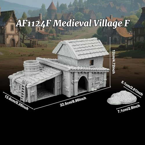 AUSPDICE Tabletop RPG Terrain, 25mm Medieval Village Fantasy Building | 1:64 Unpainted Gable Roof Residence, DND Terrain for Dungeons and Dragons, TTRPG Campaigns, Wargame Map Props-AF1124F - color: Af1124f Medieval Village F