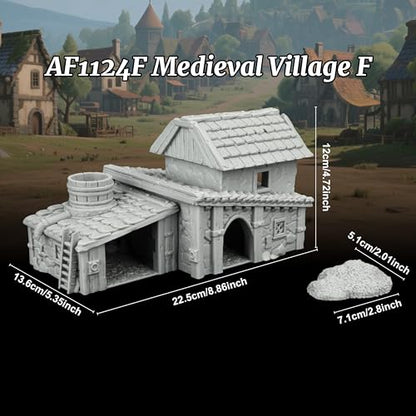 AUSPDICE Tabletop RPG Terrain, 25mm Medieval Village Fantasy Building | 1:64 Unpainted Gable Roof Residence, DND Terrain for Dungeons and Dragons, TTRPG Campaigns, Wargame Map Props-AF1124F - color: Af1124f Medieval Village F