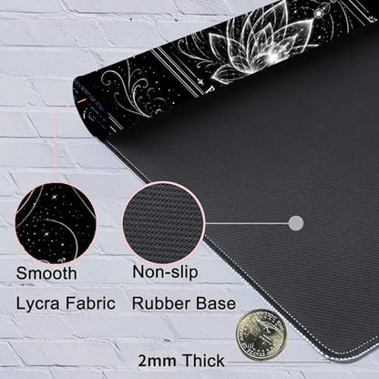 Playmat for MTG with Zones, 24 x 14 Inch Card Game Mat, Stitched Edges, Non Slip Rubber Base, 2mm Washable Play Mat with Storage Bag, Lotus Flower Design, White Color - color: White