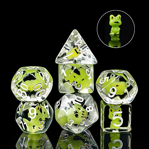 Cusdie 7-Die Dice DND, Polyhedral Dice Set Filled with Animal, for Role Playing Game D&D Dice (Frog) - color: Frog