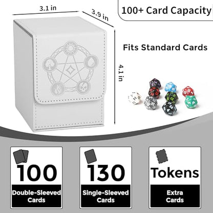 Card Deck Box with 2 Dividers, MTG Commander Deck Box Holds 100+ Double-Sleeved Cards, Leather Magnetic Deck Case Compatible with Magic TCG CCG Cards, White - color: 2. White, size: 100 Double-sleeved Cards Vertical