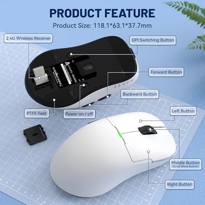 ATTACK SHARK X Ajazz AJ159 Superlight Gaming Mouse with RGB Charging Dock,PAW3395 26K DPI Sensor,56G Rechargeable Wireless Gaming Mouse,6 Programmable Buttons,Ergonomic Computer Mice USB3.0 for PC/MAC - color: AJ159P White