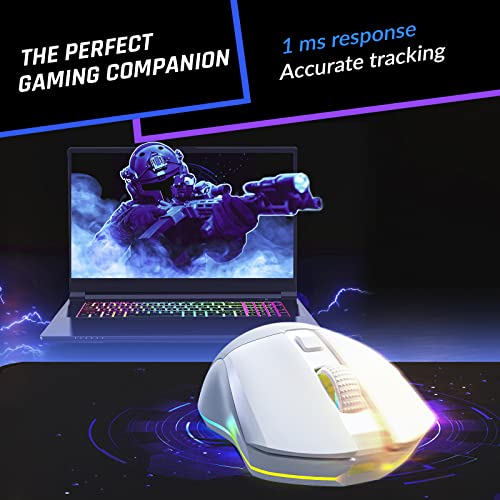 KLIM Blaze Pro Rechargeable Wireless Gaming Mouse with Charging Dock RGB - New Version - High-Precision Sensor and Long-Lasting Battery - Up to 6000 DPI - Great PC Gaming Mouse Wireless - White - color: White
