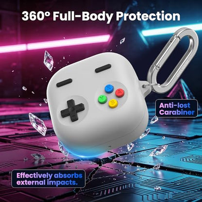 Delidigi Retro Gaming Case Compatible with Samsung Galaxy Buds 4 Pro & Galaxy Buds 4 (2026) – Silicone Protective Cover with Carabiner, Game Console Style Earbuds Case Accessories - color: Light Grey, size: Galaxy Buds 4/Galaxy Buds 4 Pro (2026)