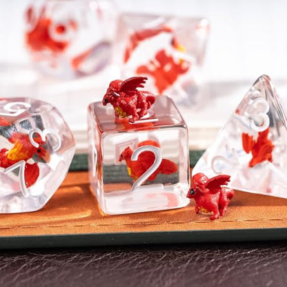 UDIXI DND Dice Set Resin Dragon Polyhedral Dice Set for D&D Tabletop Games | Velvet Storage Bag, DM Gift, for Dungeons and Dragons Role Playing Games Board Games - color: Red Dragon