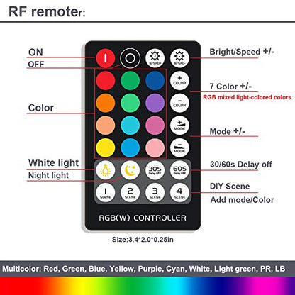 Dimmable Under Cabinet Lighting, RGB LED Light Bar, RF Remote Control Lamp, Multicolor Under Counter Lights for Desk, Room, Cupboard, Hallway, Shelf, Closet (24 Inch) - size: 24 Inch