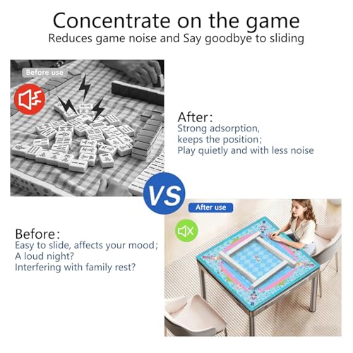 Blue Mahjong Mat for Table, 31.5*31.5in Anti Slip American Mahjong Table Cloth, Noise Reduction, Neoprene Mah jongg Mat with Carrying Bag & 3 Dices, Mahjong Accessories Gift for Board Tile Games Mats - color: Blue03