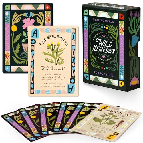 Wild Remedies Botanical Playing Cards for Nature Lovers & Collectors – Beautiful Playing Cards, Poker Deck Featuring 52 Hand-Illustrated Healing Herbs + Digital Booklet of 20 Classic Games - style: Wild Remedies