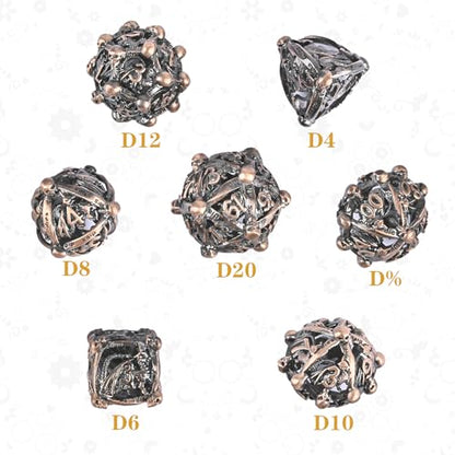 DND Metal Dice Set, UBEUCK 7PCS Gear Metal DND Dice Set for Dungeons & Dragons Board Games Boxes (Ancient red Copper dice) - color: Ancient Red Copper Dice