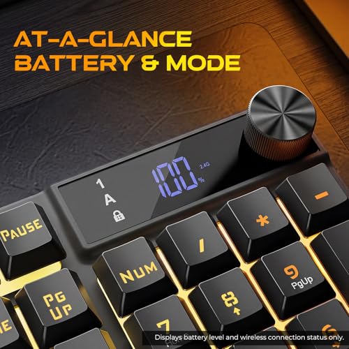 Redragon K521 Pro Wireless Gaming Keyboard with Screen, 4000mAh Battery | Mechanical Feeling, Tri-Mode BT/2.4G/USB-C, RGB Keyboard, 12 Multimedia Keys, Programmable Software, Full-size keyboard - color: Glossy Black