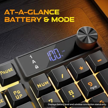 Redragon K521 Pro Wireless Gaming Keyboard with Screen, 4000mAh Battery | Mechanical Feeling, Tri-Mode BT/2.4G/USB-C, RGB Keyboard, 12 Multimedia Keys, Programmable Software, Full-size keyboard - color: Glossy Black