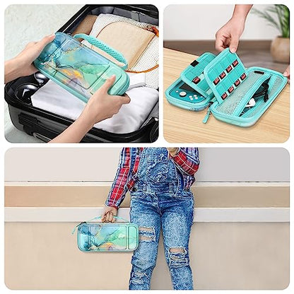 FINTIE Shockproof Carrying Case for Nintendo Switch Lite 2019 | Hard Shell Protective Cover, Portable Travel Storage Bag, Game Card / Micro SD Card Slots, Inner Pocket, Emerald Marble - color: emerald marble
