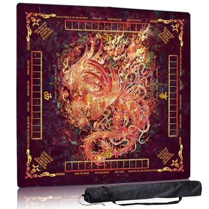 Mahjong Mat,Non-Slip and Noise Reducing Portable Mahjong Accessories | 31.5" x 31.5" with a Carrying Bag,Game Table Mat for Board Games, Card Games, Dominoes - color: Phoenix