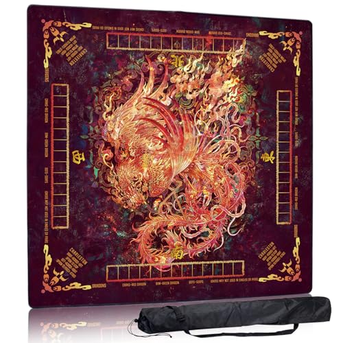 Mahjong Mat,Non-Slip and Noise Reducing Portable Mahjong Accessories | 31.5" x 31.5" with a Carrying Bag,Game Table Mat for Board Games, Card Games, Dominoes - color: Phoenix