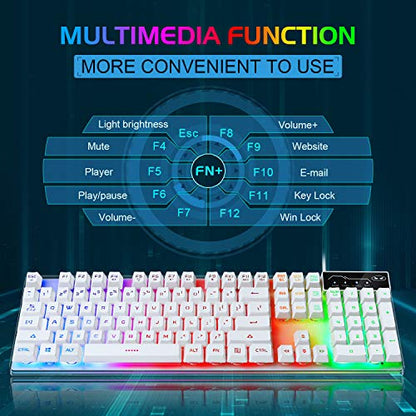 Gaming Keyboard and Mouse Combo, K1 RGB LED Backlit Keyboard with 104 Key for PC/Laptop(White) - color: K1 white