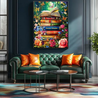 MINIWAN 1000 Piece Magical Garden Whispers Stacked Books Jigsaw Puzzle | 27.5"x19.7", Butterfly Design, Letters on Back, Reference Poster Included, For Adults & Seniors - color: Garden Whispers Book Stack