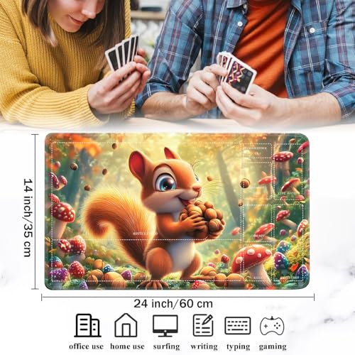 for MTG/TCG Playmat with Zones, 24 x 14 inches Trading Card Playmat with A Storage Bag and 6 Dice, Non-Lip Rubber Bottom Game Desk Mat, Squirrel and Nuts in The Forest - color: Yux-playmats-2-3A-257