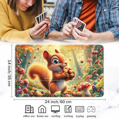 for MTG/TCG Playmat with Zones, 24 x 14 inches Trading Card Playmat with A Storage Bag and 6 Dice, Non-Lip Rubber Bottom Game Desk Mat, Squirrel and Nuts in The Forest - color: Yux-playmats-2-3A-257