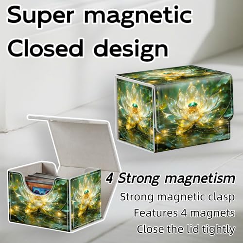 Trading Card Storage Box, Holds 100+ for MTG Cards, PU Leather with Magnetic Closure, Crystal Lotus with Emerald in Pond Durable Deck Box for Magic the Gathering, Trading Card Games - color: Crystal Lotus with Emerald in Pond
