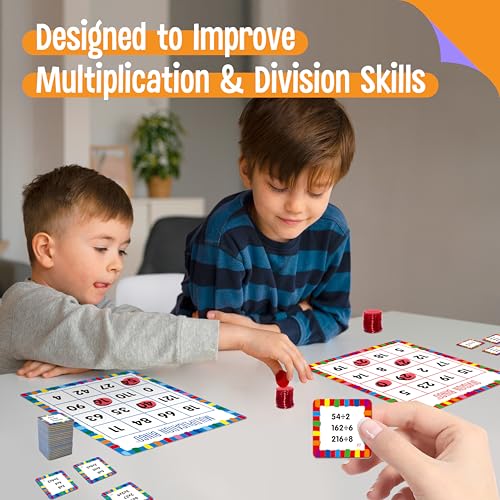 SpriteGru Multiplication & Division Bingo Game, 360 Math Problems, 2 Educational Math Board Game for Kindergarten and Preschool Kids, Perfect for Classroom & At Home - style: Multiplication & Division Bingo Game
