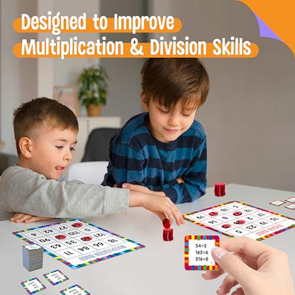 SpriteGru Multiplication & Division Bingo Game, 360 Math Problems, 2 Educational Math Board Game for Kindergarten and Preschool Kids, Perfect for Classroom & At Home - style: Multiplication & Division Bingo Game