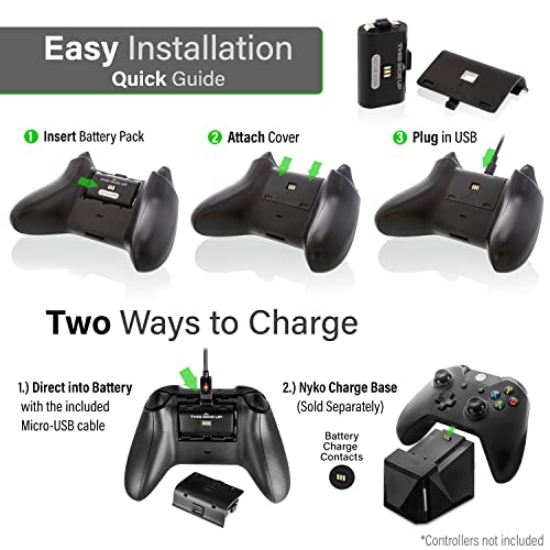 Nyko Xbox One Power Kit Plus - Rechargeable Battery Kit w/ 2 Batteries, Micro-USB Cable for Xbox one Controllers ONLY– Not Compatible w/Xbox S/X – Not Compatible w/Xbox Controllers w/Home Button