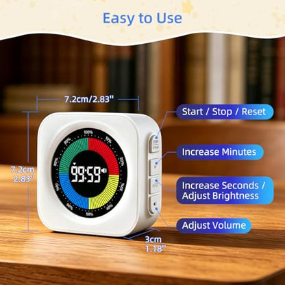 Visual Timer for Kids & Adults, 99 Min Digital Visual Countdown Timer with Progress Bar, Count Up Timer for ADHD, Classroom, Kitchen, Study, Focus, Productivity & Time Management