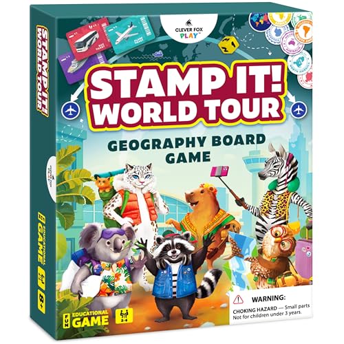 Stamp It! World Tour, Educational Map Geography Board Game for Kids 8-12 | Family, classroom & homeschool essential, learning gift, travel across the world, collect stamps & practice geography trivia