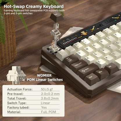 Womier 75% Wireless Mechanical Keyboard with Screen and Knob Keyboard | Retro Creamy Bluetooth Gaming Keyboard Custom Clear Light Box,RGB/Hot Swap/PBT Keycap,VIA Programmable for Mac/PC,K80 Brown - color: Brown-1