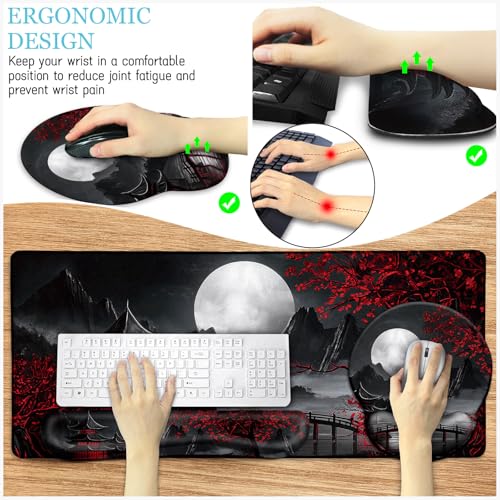 LIMKRIAN Japanese Ergonomic Mouse Pad with Wrist Rest, Large Desk Mat Set | Gaming Computer Mat, Keyboard Wrist Support, Coaster, Desk Matt for Desktop, Japanese Anime Office Supplies Desk Accessories - color: XXL-Full Moon
